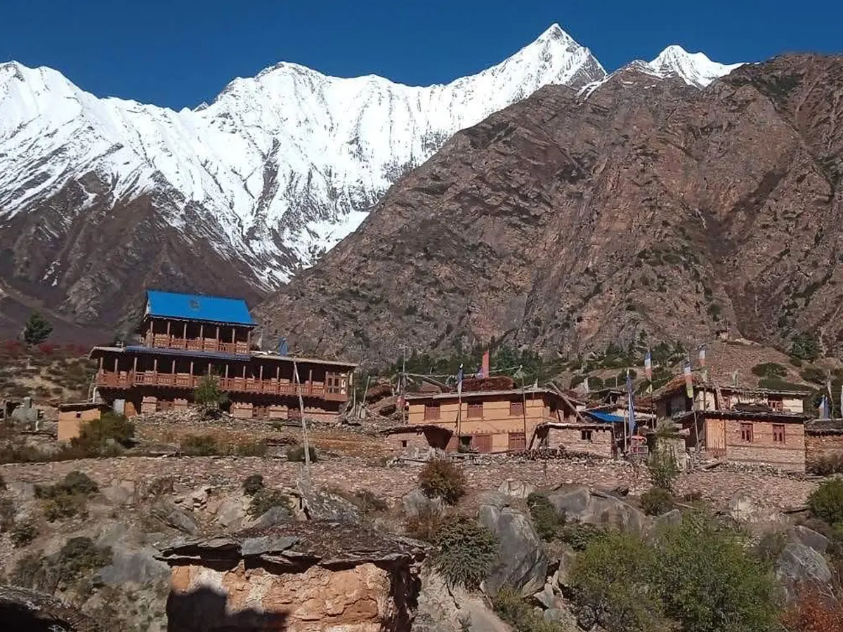 village with mountain view