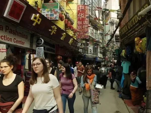 Walking in the street during Kathmandu tour